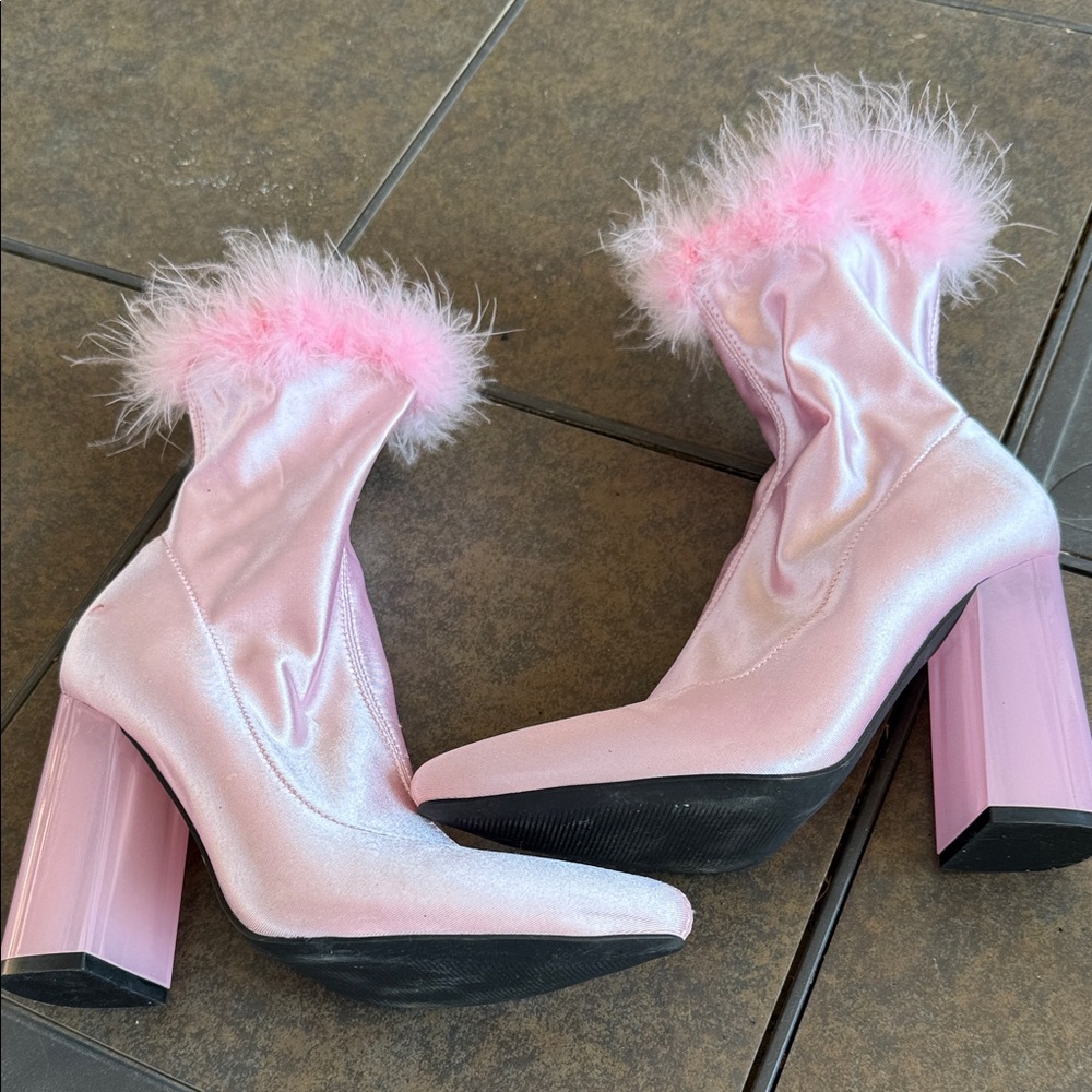 Pink Faux Fur Trimmed Ankle Boots